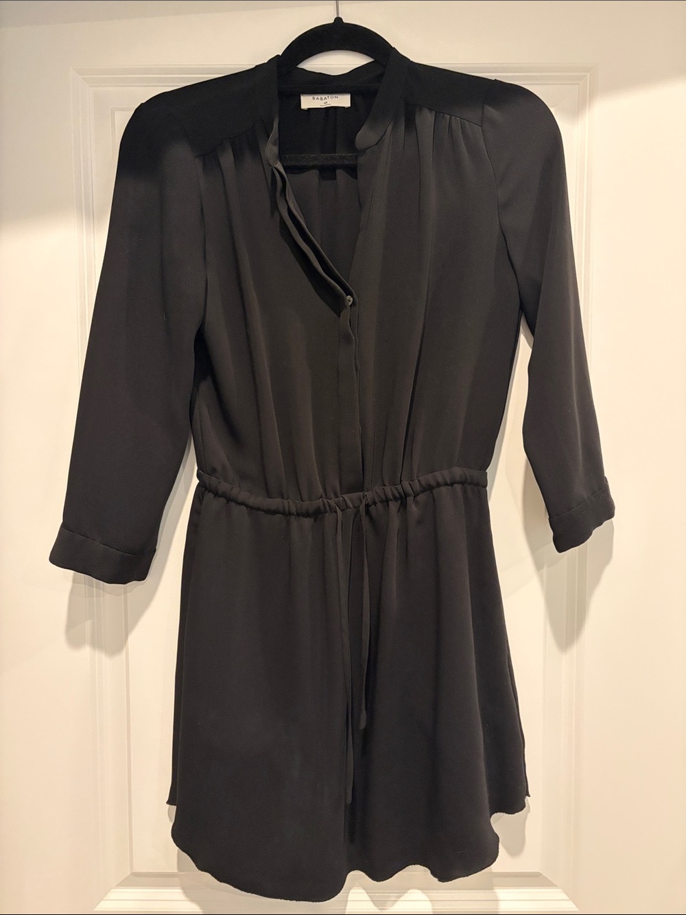 Babaton Black Drawstring-Waist Mini Shirt Dress
